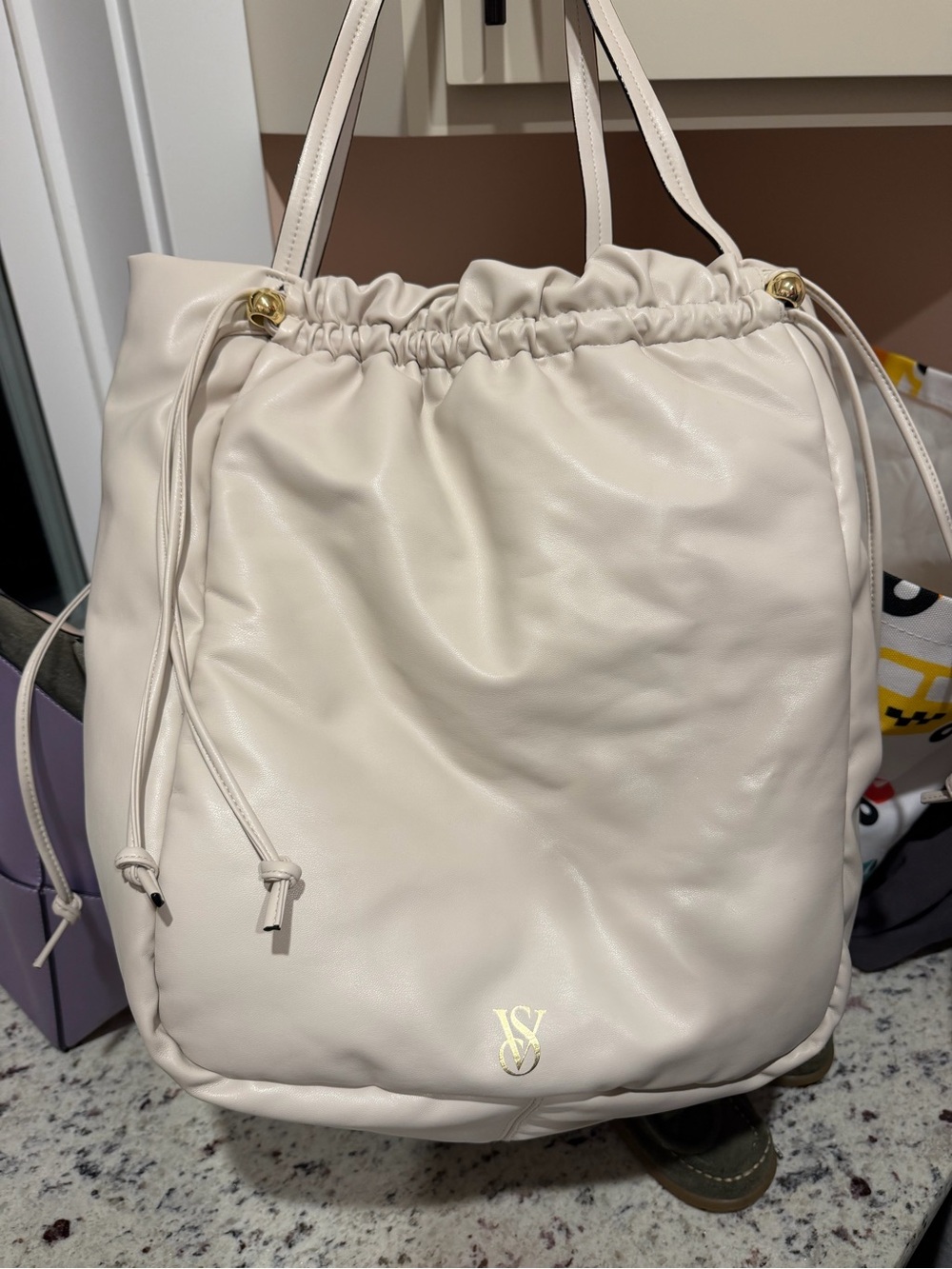 Victoria's Secret Cream Drawstring Tote Bag